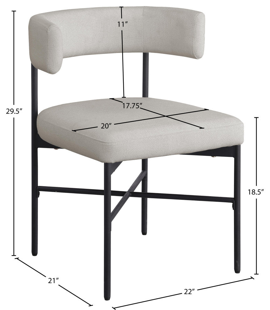 Rivage Durable Linen Textured Fabric Dining Chair, Set of 2, Beige, Matte Black Finish