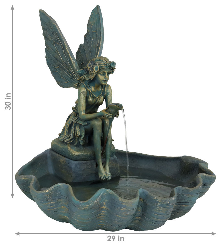 Sunnydaze Fairy Shell Outdoor Garden Water Fountain, Corded Electric, 30"