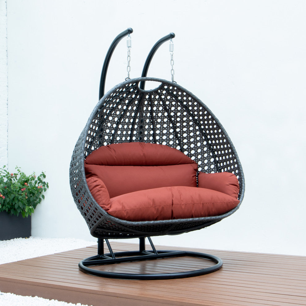 2 Person Charcoal Wicker Double Hanging Egg Swing Chair, Dark Orange