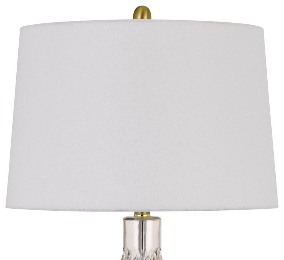 29 Inch Glass Table Lamp with Dimmer, Round, Clear and Brass