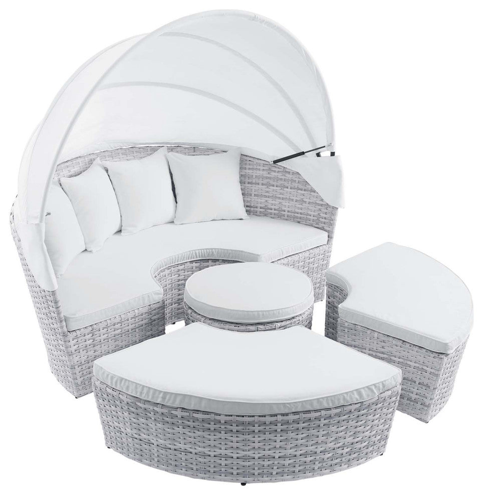 Scottsdale Canopy Sunbrellaï¿½ Outdoor Patio Daybed Light Gray White -4443