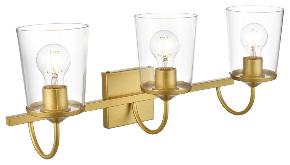 3 Light Brass And Clear Bath Sconce