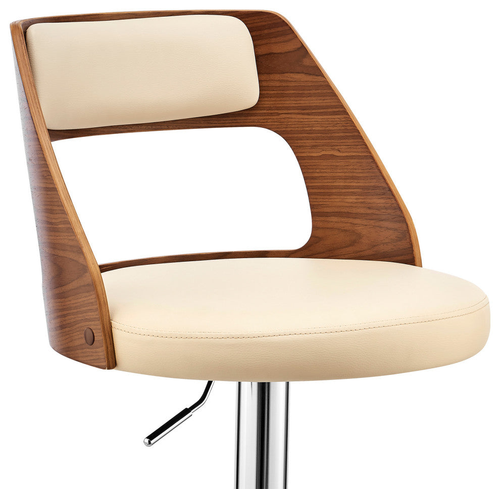 Cream Upholstered Chrome Base Adjustable Swivel Bar Stool