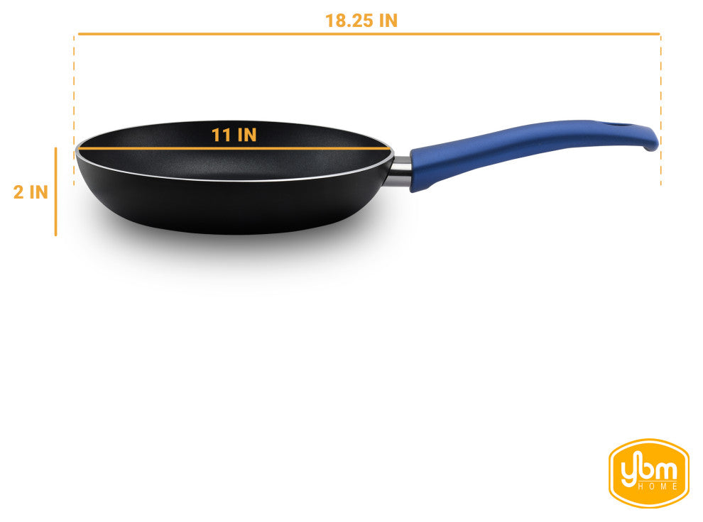 Ybm Home Teflon Classic Non Stick Frying Pan  Aluminum Skillet for Omelette, Sim, Blue, 11"