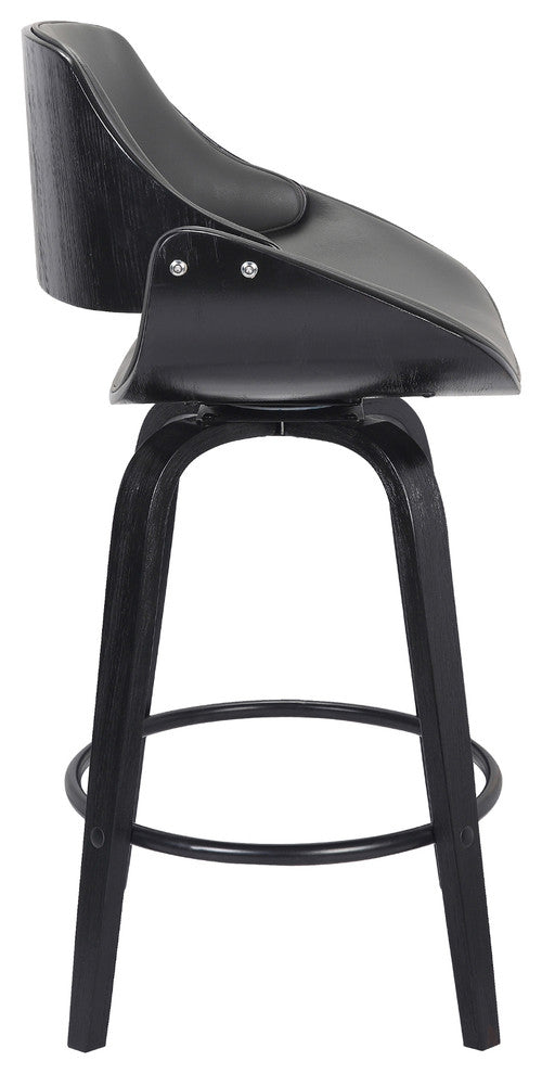 Mona 26" Stool, Black Brush Wood & Gray Faux Leather, Counter Height