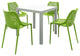 Air Mix Square Dining Set With White Table and 4 Tropical Green Chairs