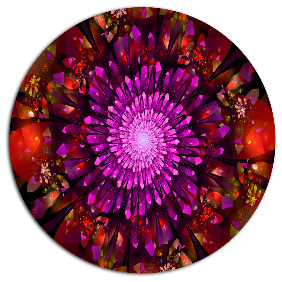 Purple Glowing Crystals In Space, Floral Disc Metal Wall Art, 11"