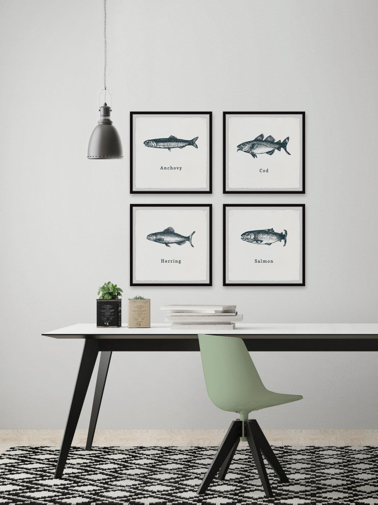 Anchovy and Salmon Quadriptych, 4-Piece Set, 18x18 Panels