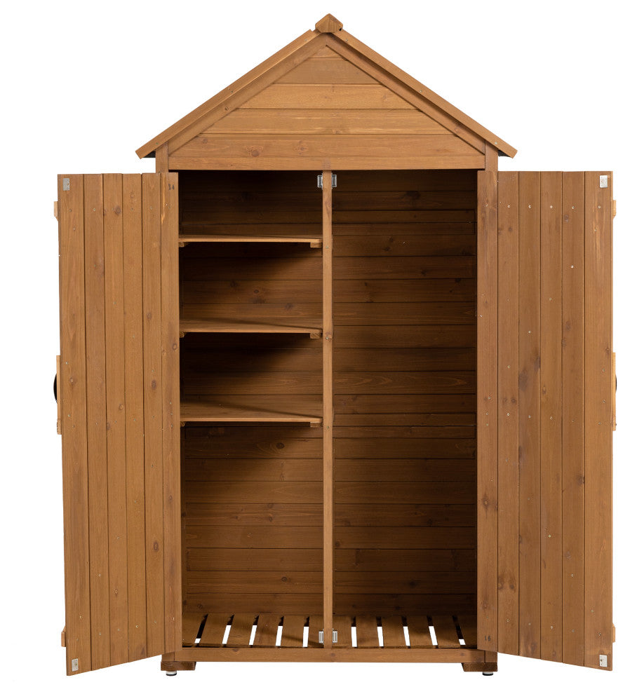 Outdoor Storage Shed with 3 Removable Shelves and Waterproof Roof, Brown
