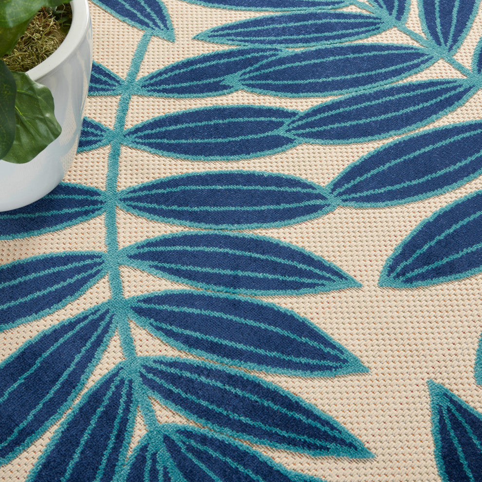 Nourison Aloha 7'10" Round Navy Tropical Area Rug
