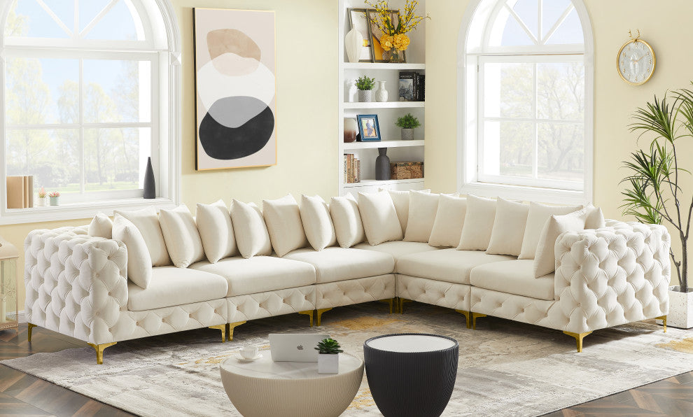 Tremblay Modular Sectional, Cream, L-Shaped, 6-Piece: Armless (3), Corner (3)