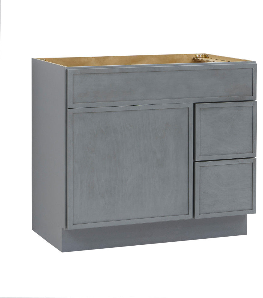 Vanity Art Birch Plywood Single Base Storage Cabinet, Smoky Gray, 36 Inch (Right Side Drawers)