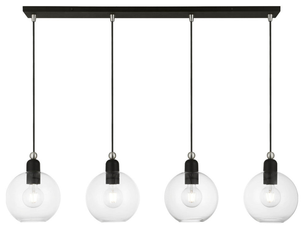 Downtown 4 Light Black With Brushed Nickel Accents Sphere Linear Chandelier