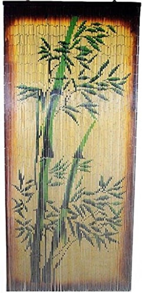 Bamboo Plant Print Beaded Bamboo Curtain, 36"W x 78"H