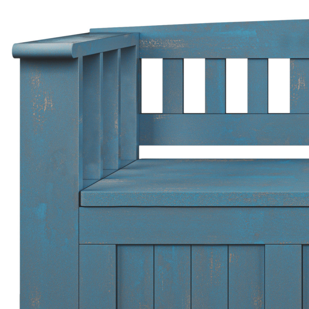 Acadian Solid Wood Entryway Storage Bench, Distressed Coastal Blue