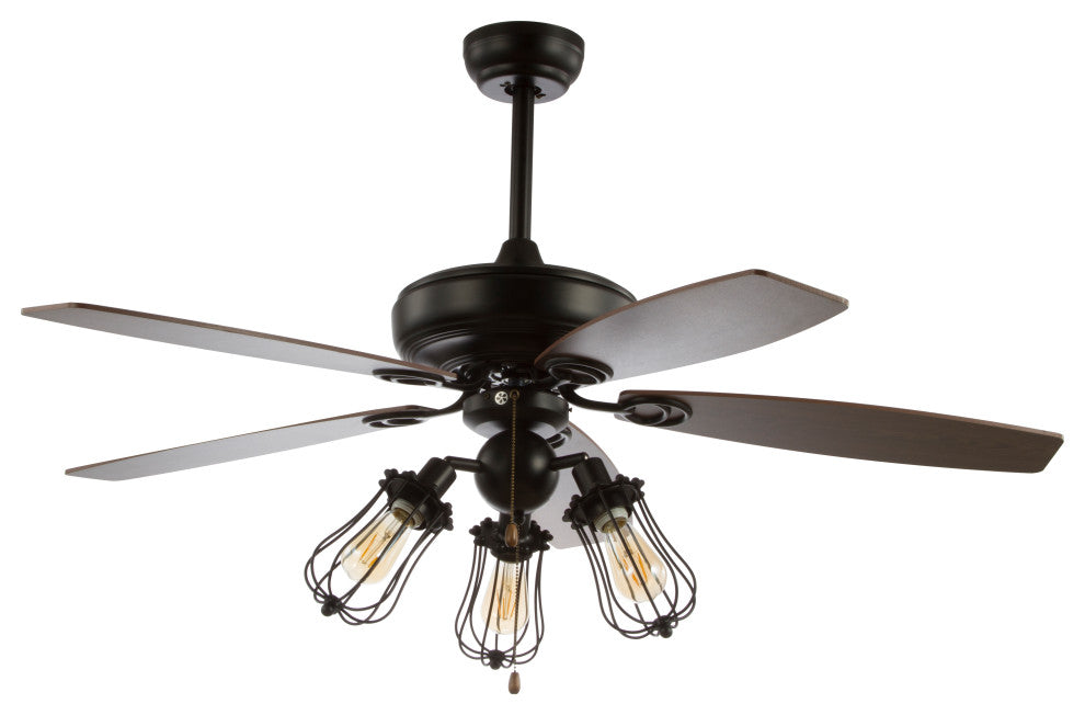 Lucas 52" Caged 3-Light Metal and Wood LED Ceiling Fan, Black