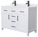 48"DBL Bathroom Vanity White, White Cult. Marble Countertop, Sinks, Black Trim