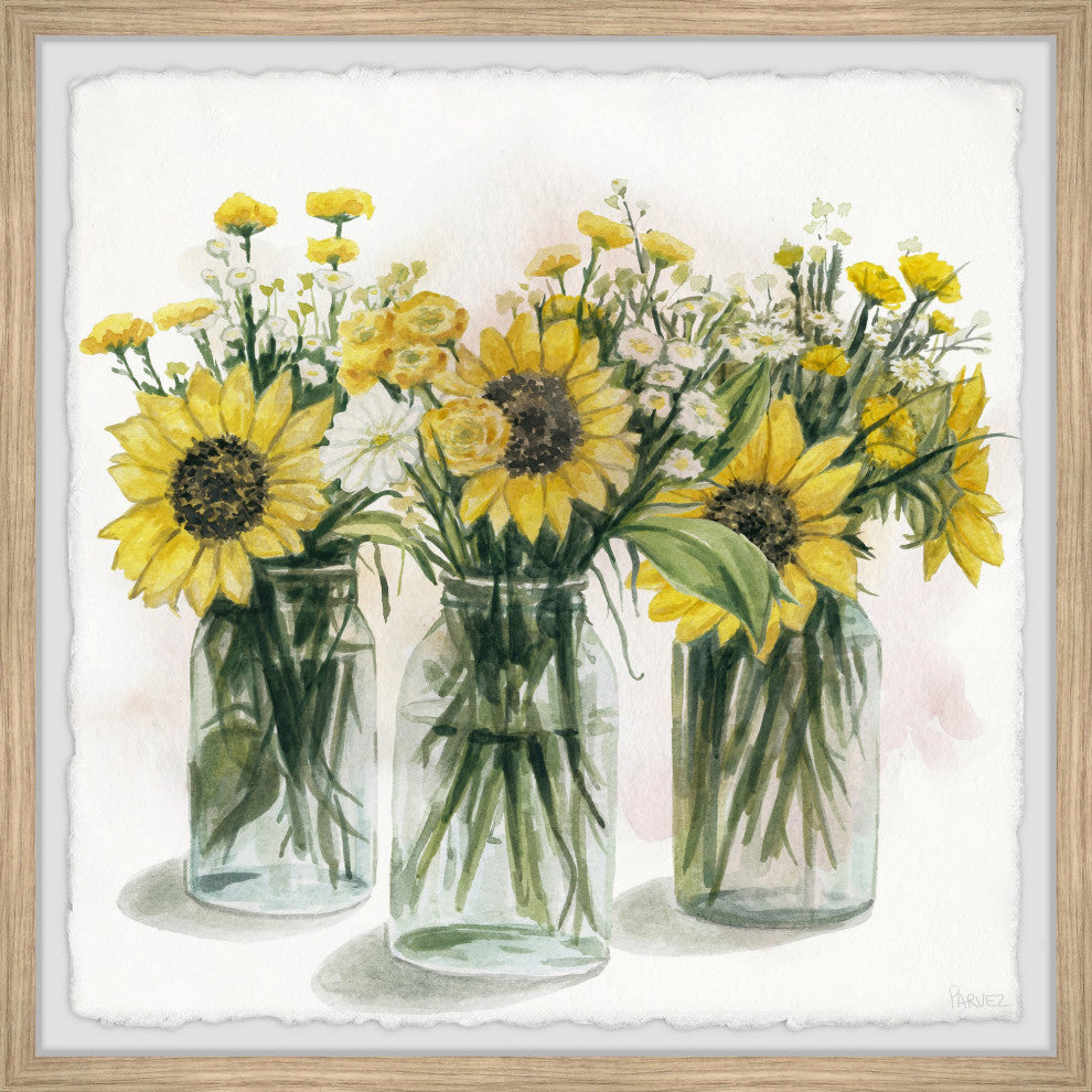 "Sunflowers, Glass Jars II" Framed Painting Print