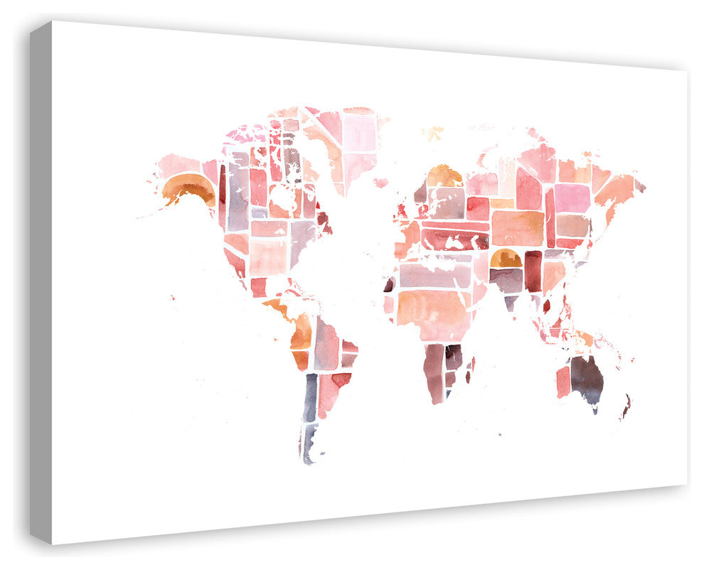 Pink World Map 24x36 Canvas Wall Art