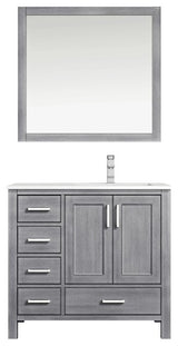 Jacques 36" Distressed Grey Single Sink Vanity with Quartz Top, Right Version, W