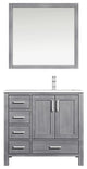 Jacques 36" Distressed Grey Single Sink Vanity with Quartz Top, Right Version, W