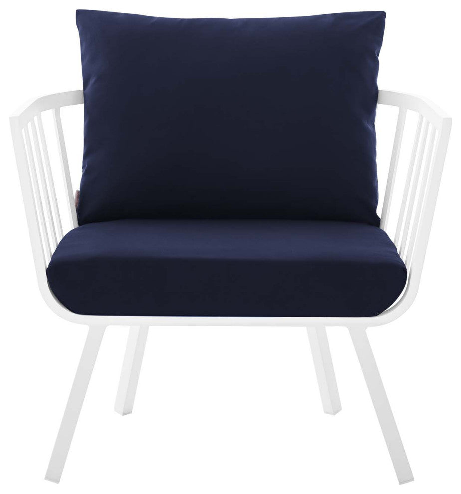 Lounge Sectional Sofa Chair Set, Aluminum, Metal, White Blue Navy, Outdoor