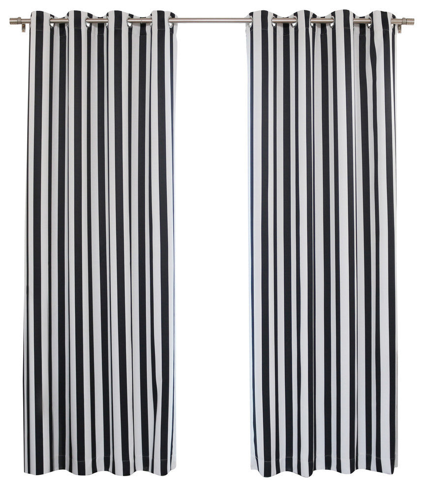 Vertical Stripe Curtains, Pair, Black, 84"
