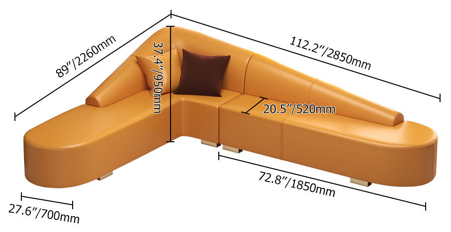 Modern 6-Seater Orange L-Shaped Corner Sectional Sofa Faux Leather Upholstery