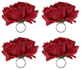 DII Peony Napkin Ring, Set of 4 Deep Red