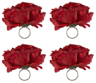 DII Peony Napkin Ring, Set of 4 Deep Red