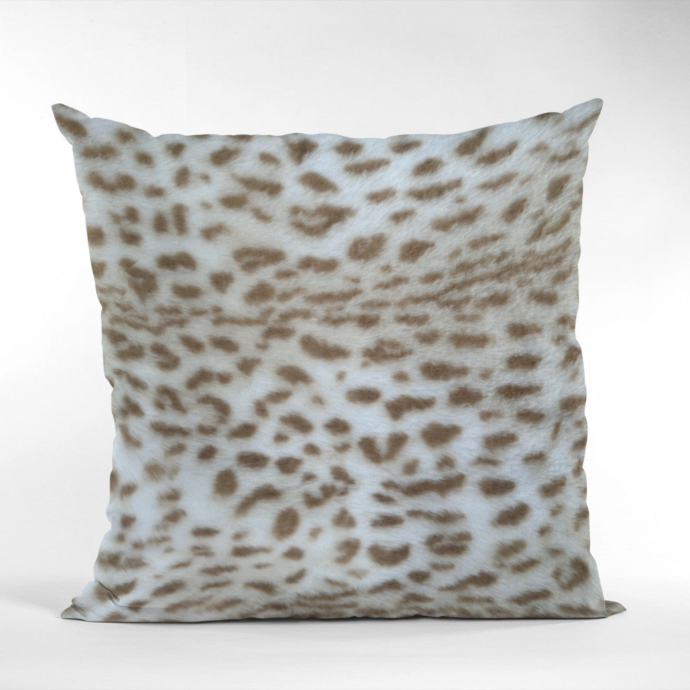 Plutus Brown Taupe Savannah Cat Faux Fur Throw Pillow, 24" x 24"