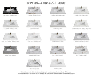 Boston 30" Single Sink Bath Vanity in Fine Grain 1.5" White Quartz