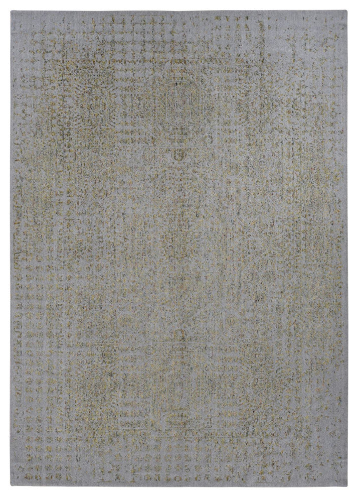 Silk Gray, Broken Mamluk Design, Hand Loomed, Wool and Silk Rug, 9'10"x14'
