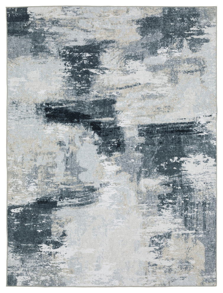 Sasha Abstract Shadows Machine Washable Grey/Ivory Area Rug Mat 2' x 3'