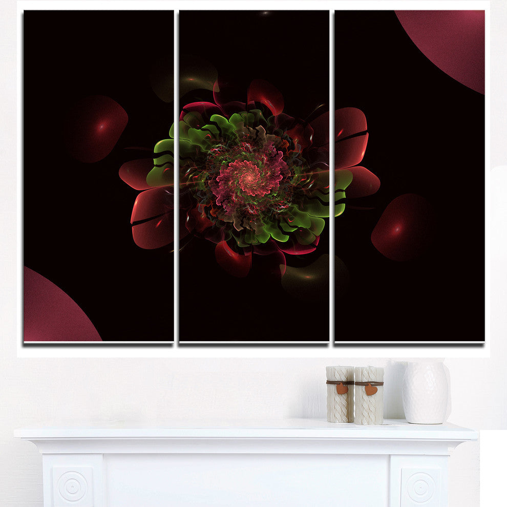 "Dark Purple Rounded Fractal Flower" Metal Wall Art, 3 Panels, 36"x28"
