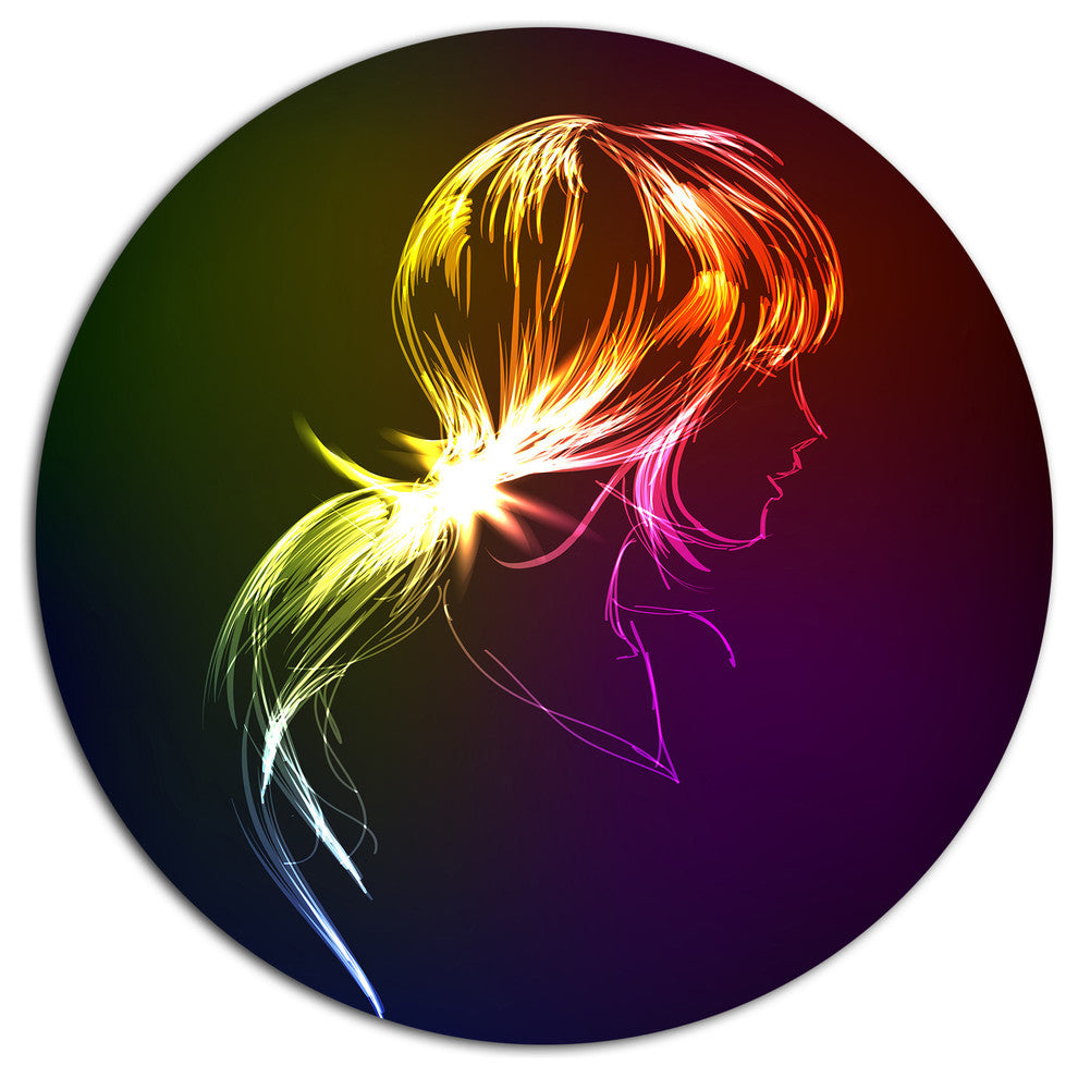 Illuminating Fractal Girl'S Head, Abstract Round Wall Art, 11"