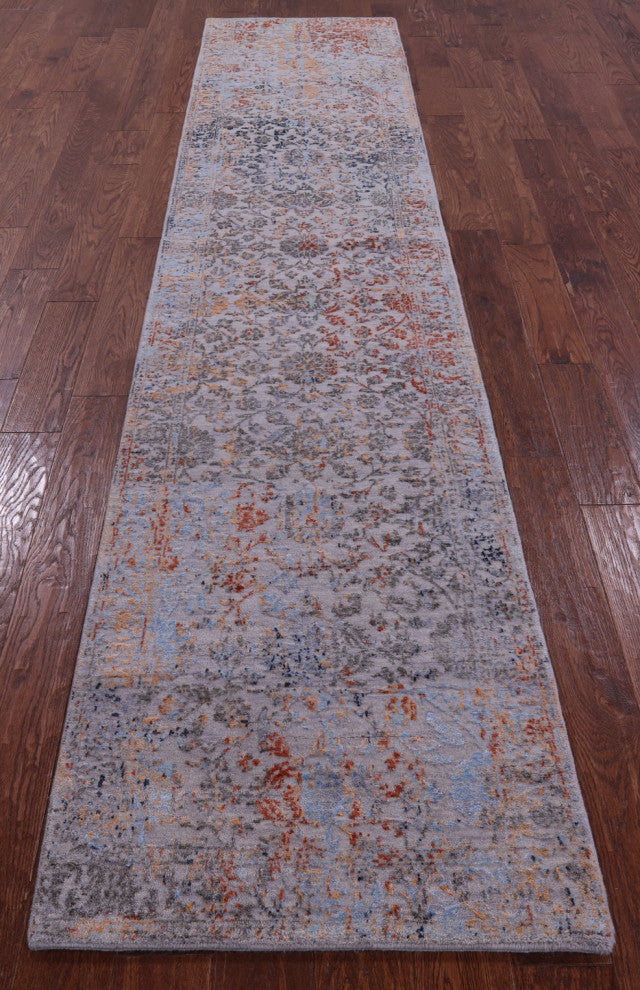 2' 6" X 11' 10" Runner Wool & Silk Persian Handmade Rug - Q15816