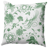 Traditional Bird Floral Polyester Indoor Pillow, Green, 16"x16"
