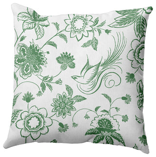 Traditional Bird Floral Polyester Indoor Pillow, Green, 16"x16"