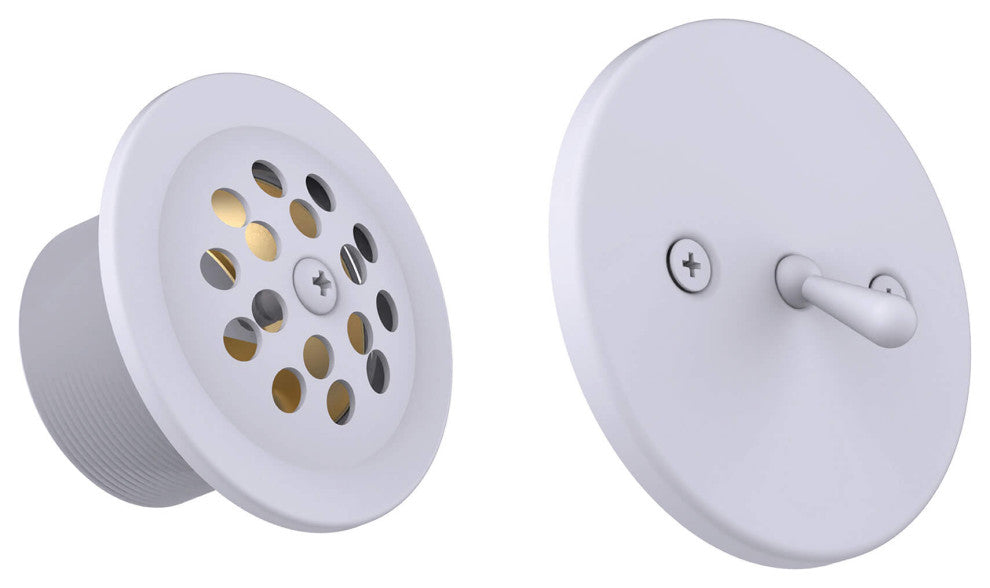Bathtub Shower Drain Brass Tubing, Trip Lever Overflow Assembly, Matte White
