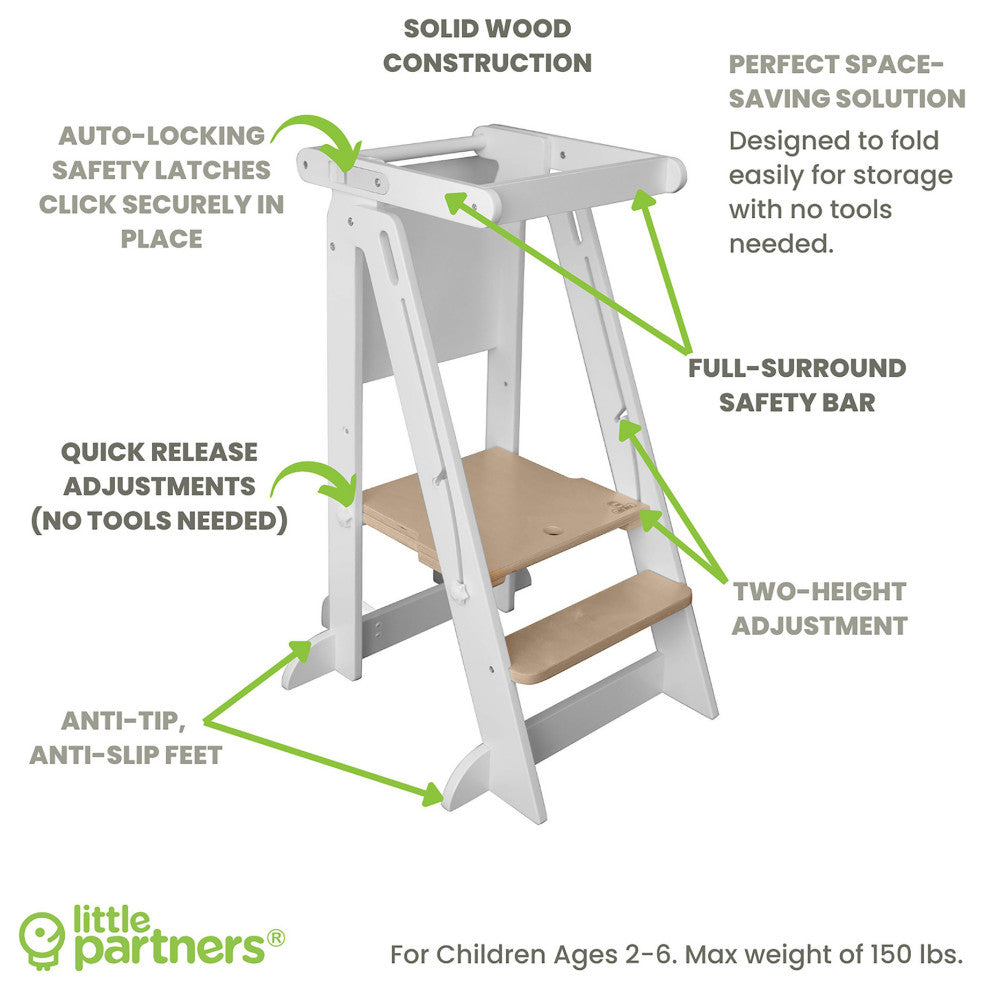 Little Partners Learn 'N Fold Learning Tower, Soft White With Natural