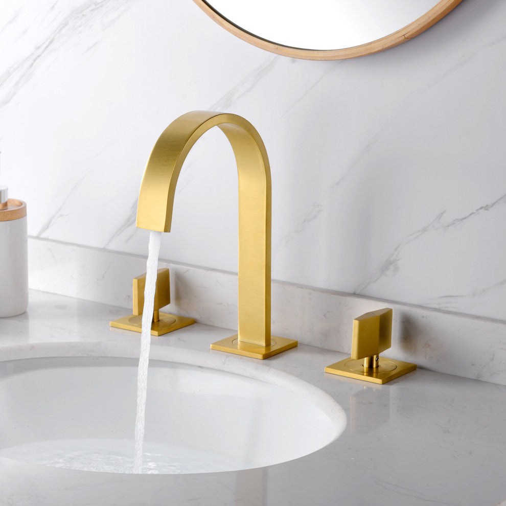Luxier WSP05-T 2-Handle Widespread Bathroom Faucet with Drain, Brushed Gold