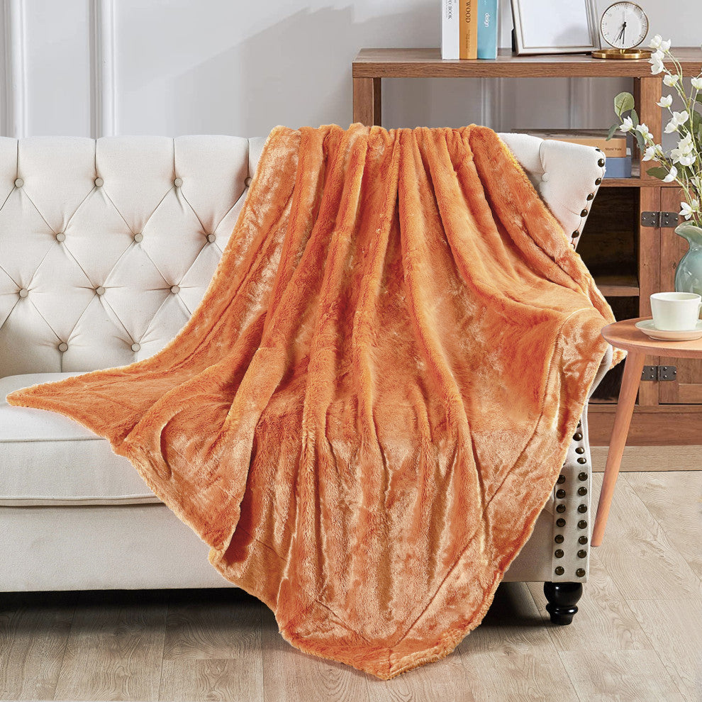 Plain Faux Fur Throw Blanket, Burnt Orange, 60"x80"