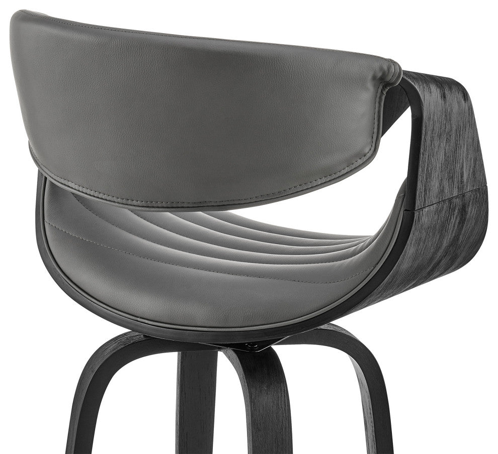 30" Gray Faux Leather and Black Wood Retro Chic Bar Stool