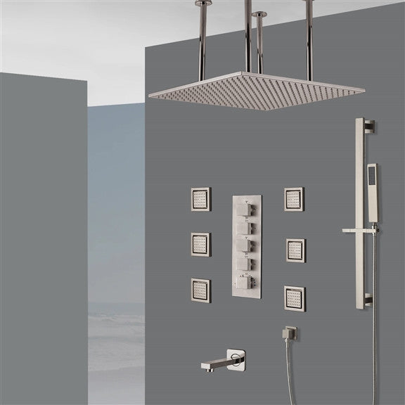 Comiso 24" LED Rainfall Shower System and 6 Jetted Body Sprays, Brushed Nickel