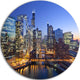 Chicago River With Bridges At Sunset, Cityscape Round Wall Art, 11"