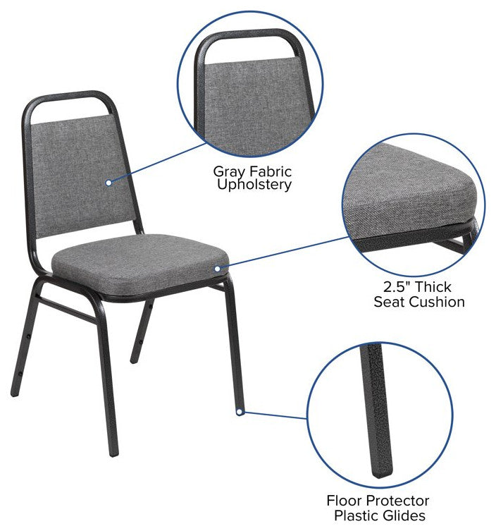 4 Pack Dining Chair, Padded Seat & Trapezoid Back, Gray Fabric/Silver Vein
