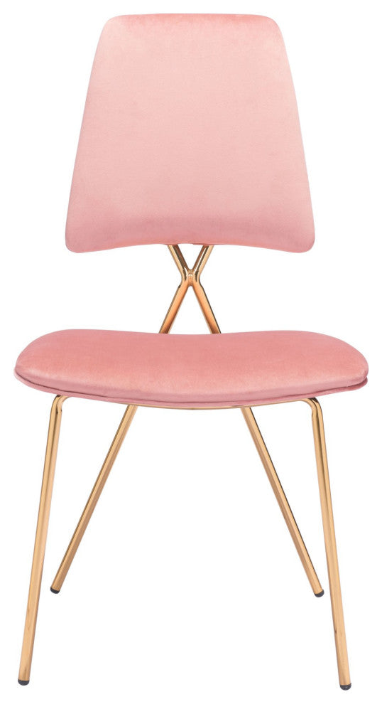Dining Chair, Set of 2, Steel Metal, Fabric, Pink, Gold, Bar Kitchen Pub Bistro
