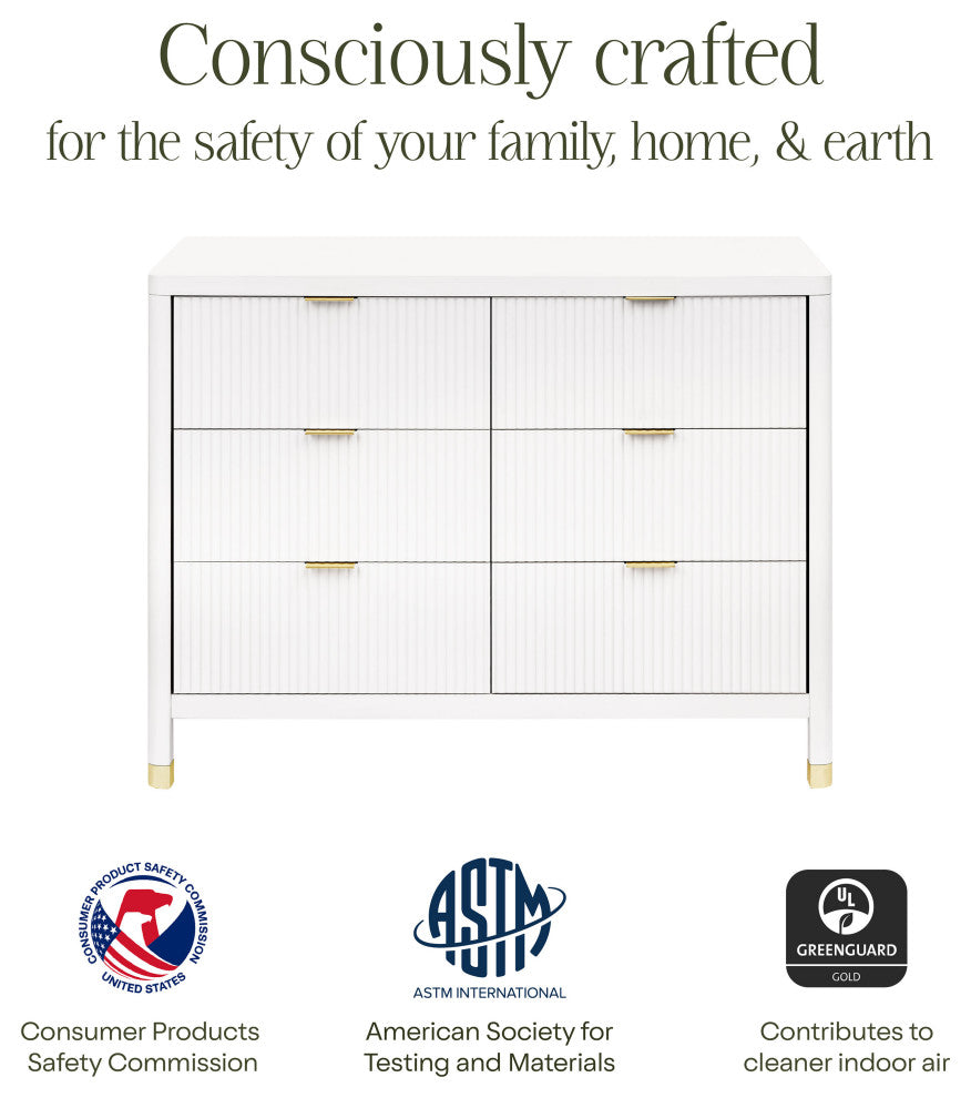 Brimsley Tambour 6-Drawer Assembled Dresser, Warm White