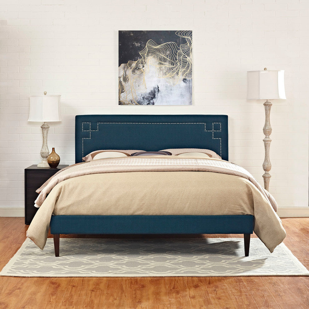 Modway Josie King Fabric Platform Bed With Squared Tapered Legs, Azure